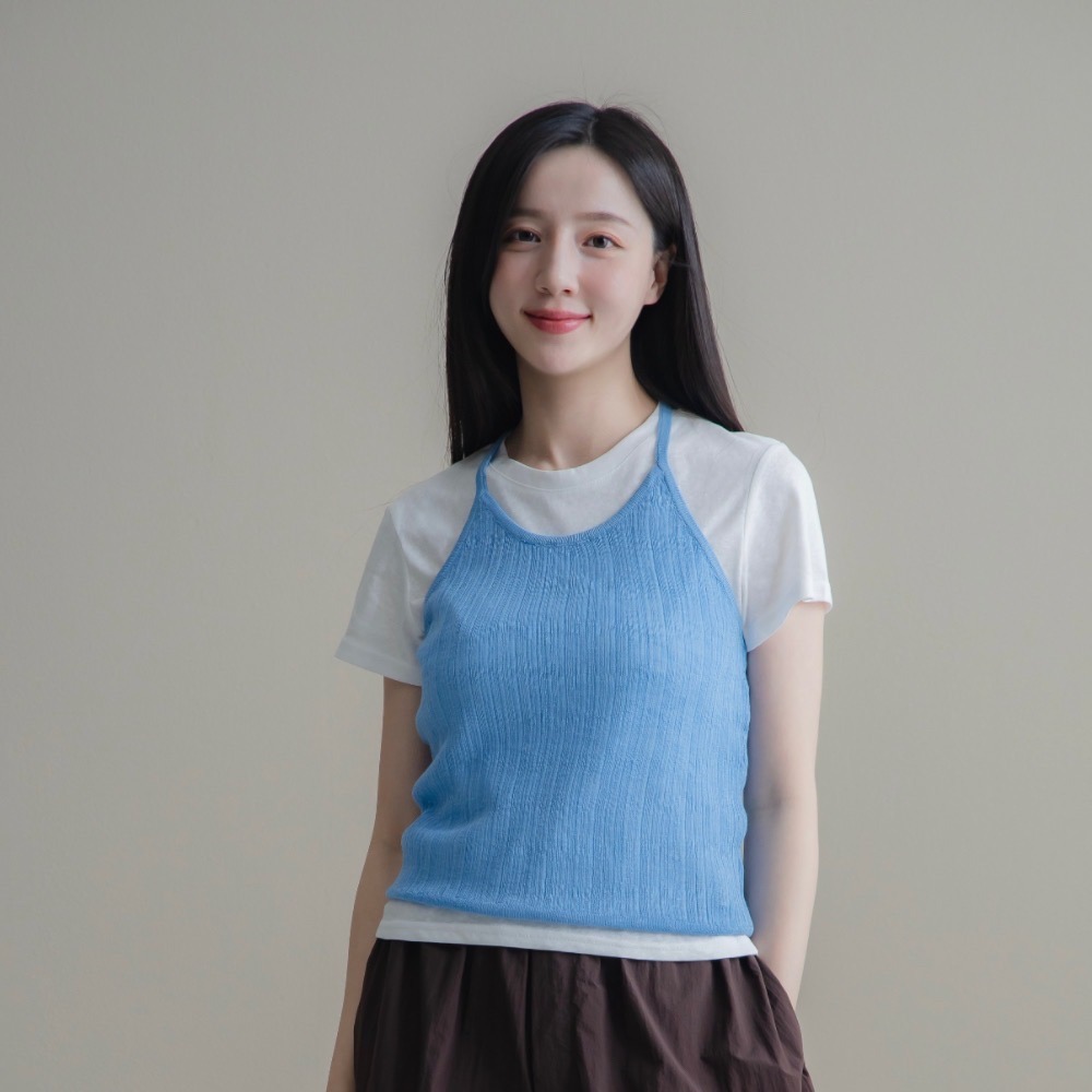 【CT MOON】兩件式跳色繞頸綁帶背心上衣-細節圖5