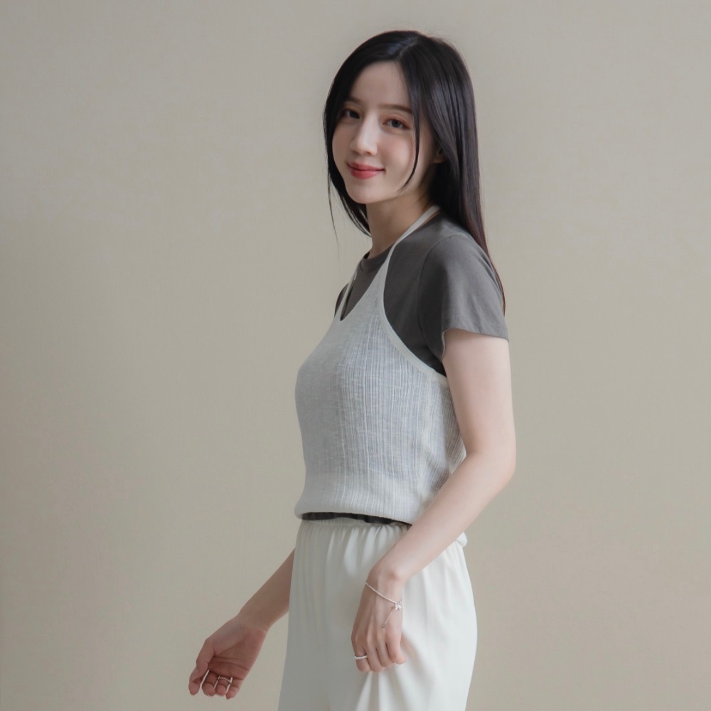 【CT MOON】兩件式跳色繞頸綁帶背心上衣-細節圖8