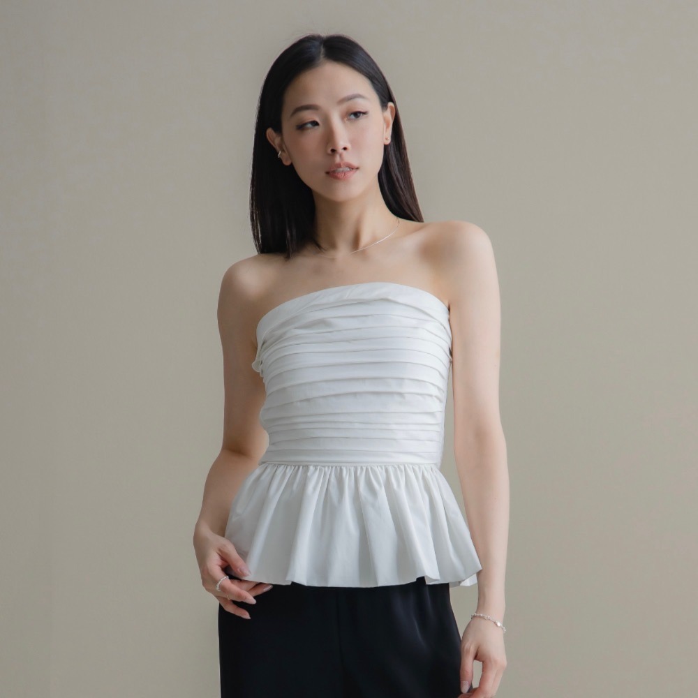 【CT MOON】輕奢感皺褶平口上衣-細節圖4