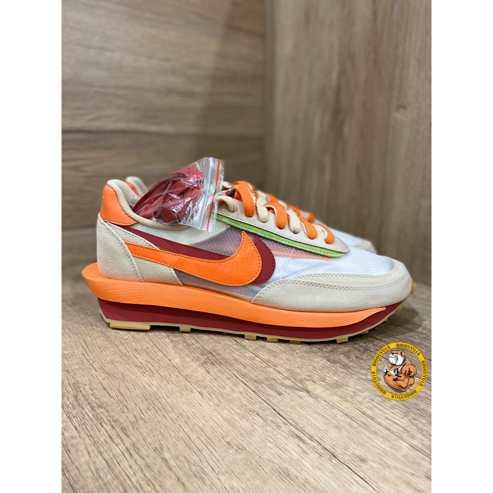 【大隻佬】Clot x Sacai x Nike LDWaffle 橘紅 麂皮 聯名 死亡之吻 dh1347-100-細節圖4