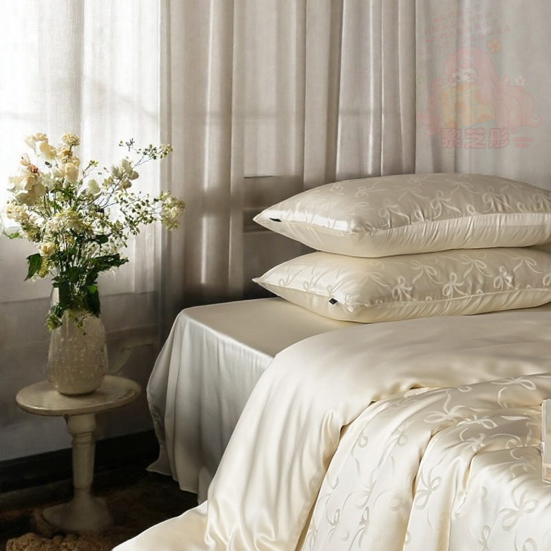 時尚100支高支數長絨棉貢緞蝴蝶結緹花床單枕套被套組-細節圖6