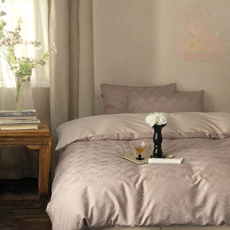 時尚100支高支數長絨棉貢緞蝴蝶結緹花床單枕套被套組-細節圖7