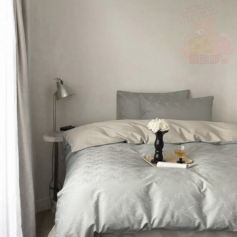 時尚100支高支數長絨棉貢緞蝴蝶結緹花床單枕套被套組-細節圖8