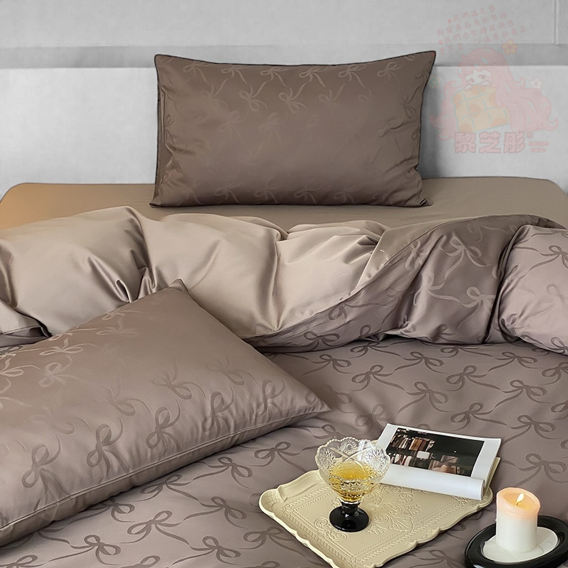 時尚100支高支數長絨棉貢緞蝴蝶結緹花床單枕套被套組-規格圖9