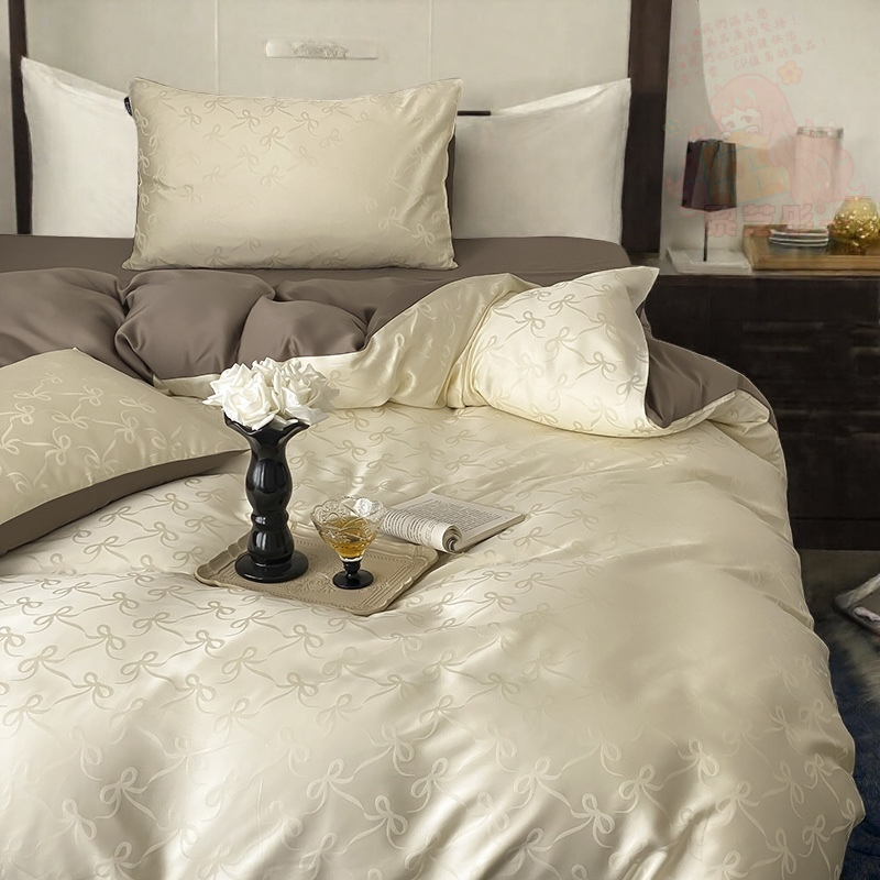 時尚100支高支數長絨棉貢緞蝴蝶結緹花床單枕套被套組-規格圖9