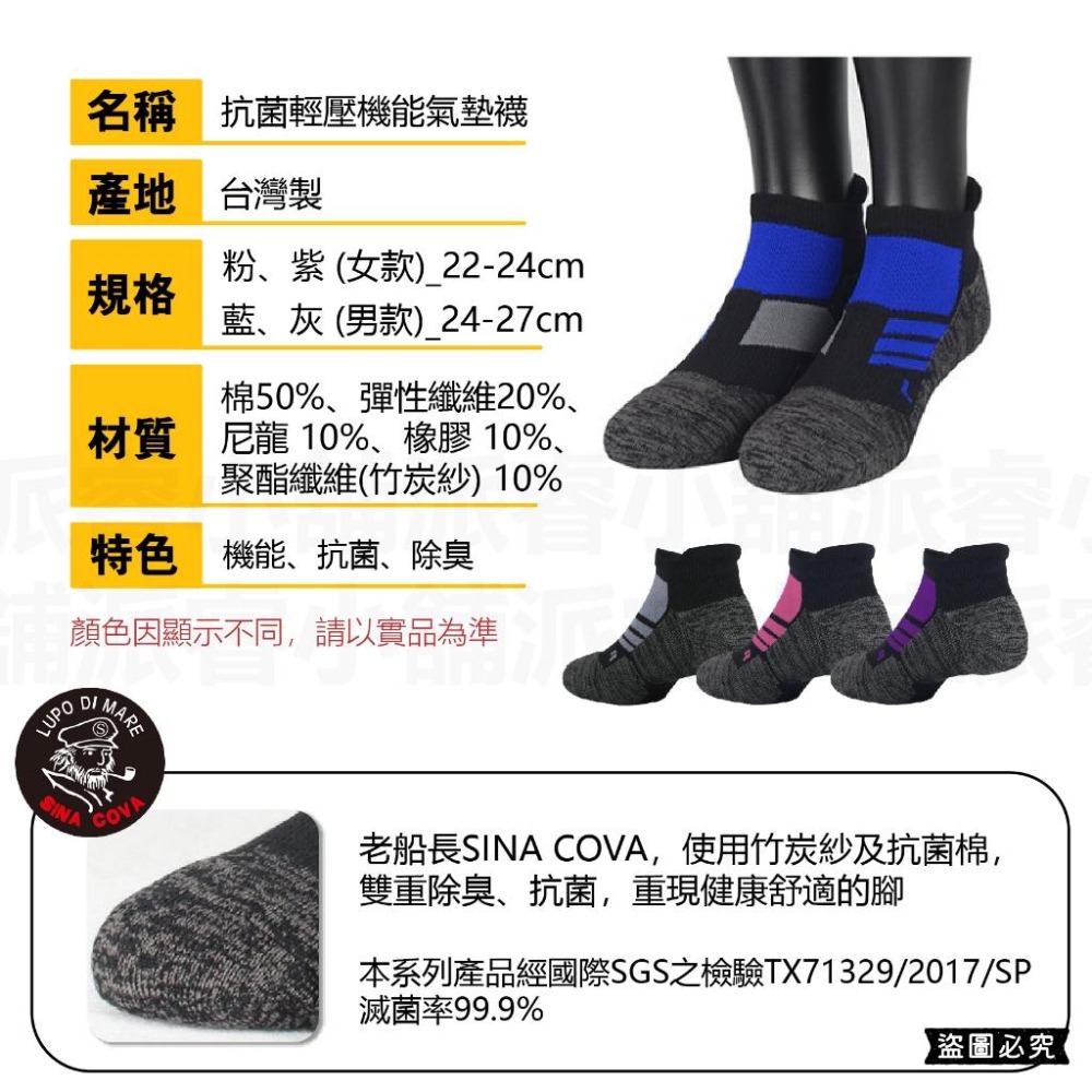台灣製【抗菌輕壓機能氣墊襪】襪子 短襪   運動襪 足弓襪 襪 雙機能 氣墊襪 除臭襪 男襪 女襪 機能襪【LD914】-細節圖9