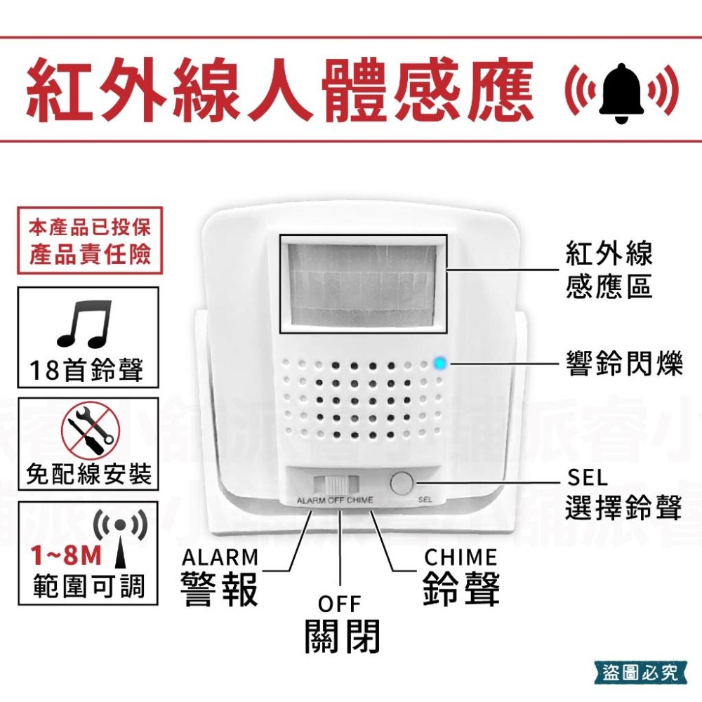 【迎賓門鈴/防盜警報】紅外線感應門鈴 歡迎光臨 警報 防盜警鈴 迎賓門鈴 來客鈴聲 來客報知器 來客告知鈴【LD932】-細節圖5