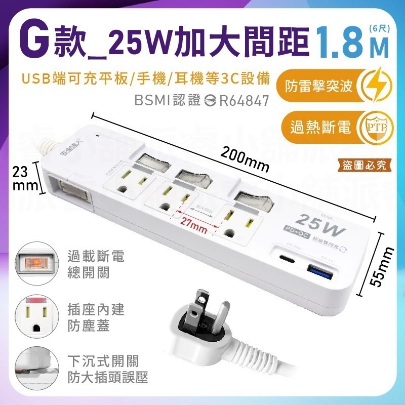 【按壓式3開4插3P 65W 氮化鎵USB超級閃充延長線】GaN 氮化鎵 USB延長線 PD快充 QC快充【LD951】-規格圖11