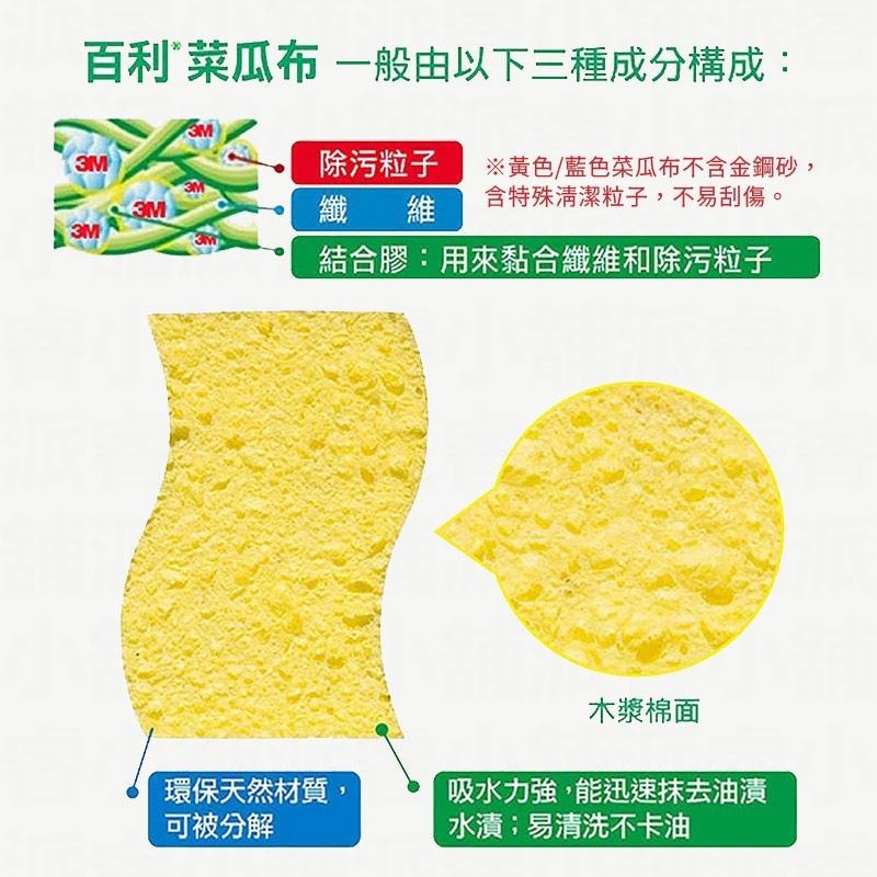 台灣製造【3M百利 海綿/木漿棉菜瓜布】耐高溫100°C 抗菌衛生 環保天然木漿棉 細緻鍋餐具 強力金鋼砂【LD762】-細節圖4
