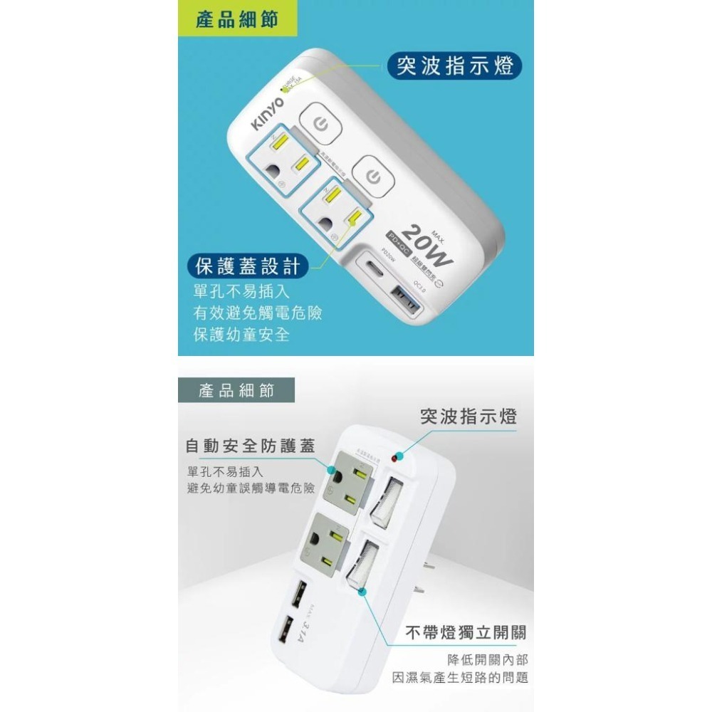 【KINYO 2開2插USB分接器】分接器 USB分接器 充電器 快充 2P插腳 3P插座 Type-C【LD791】-細節圖7