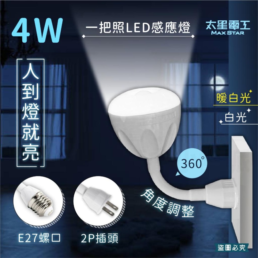 4W一把照LED感應燈】感應燈紅外線感應燈節能省電360度可彎感應燈插頭小夜燈E27螺口【LD877】 -  iLife愛生活-優質延長線、各式壁插分接器專門店-