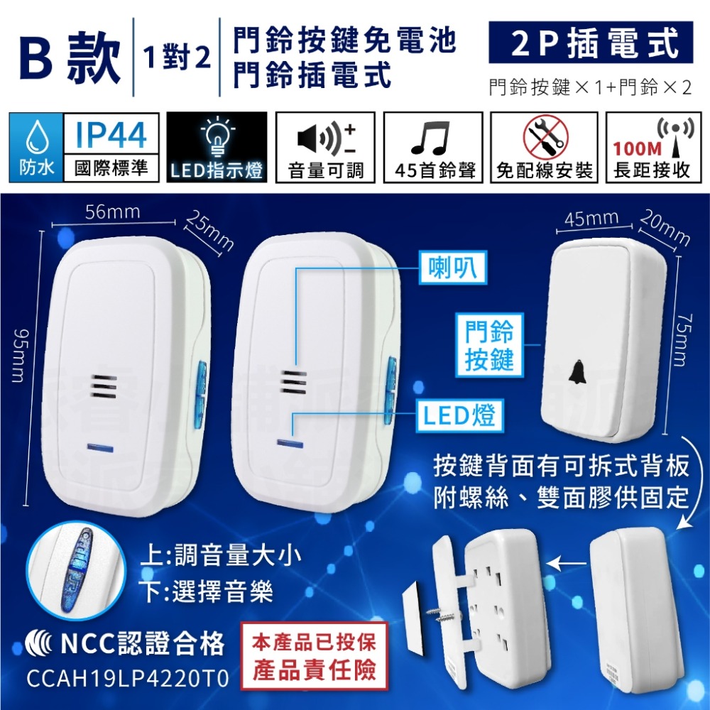 B款_發射器免電池/插電式(1對2)