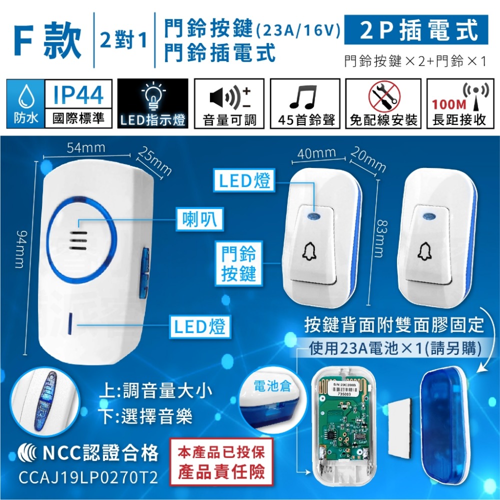 【無線數位門鈴】看護門鈴 居家照護 多種規格 插電式 電池式 門鈴 呼叫器 免安裝無需牽線 無線門鈴【LD713】-規格圖9