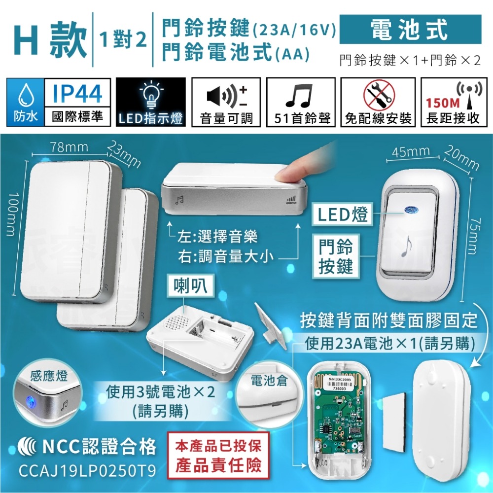 【無線數位門鈴】看護門鈴 居家照護 多種規格 插電式 電池式 門鈴 呼叫器 免安裝無需牽線 無線門鈴【LD713】-規格圖9