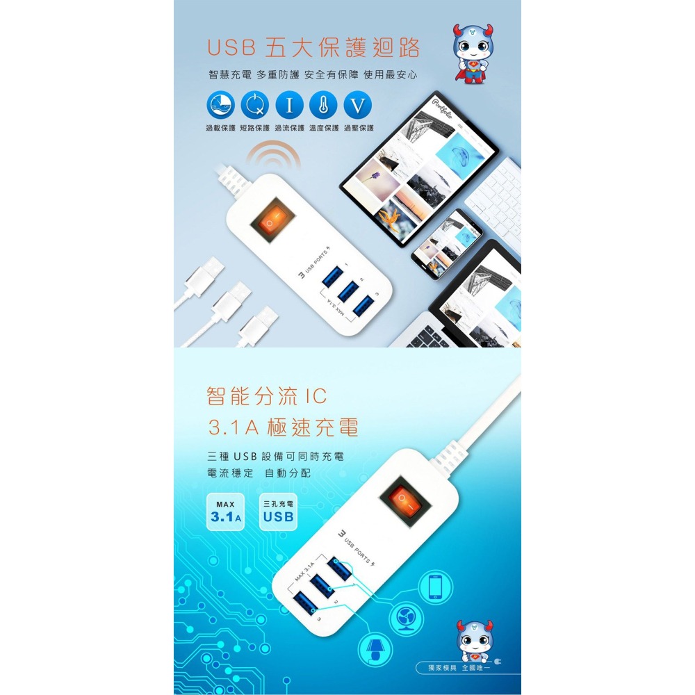 【聖岡USB智能延長線】急速充電 延長線 USB延長線 總開關 USB充電 智能分流 投保5000萬責任險【LD707】-細節圖9