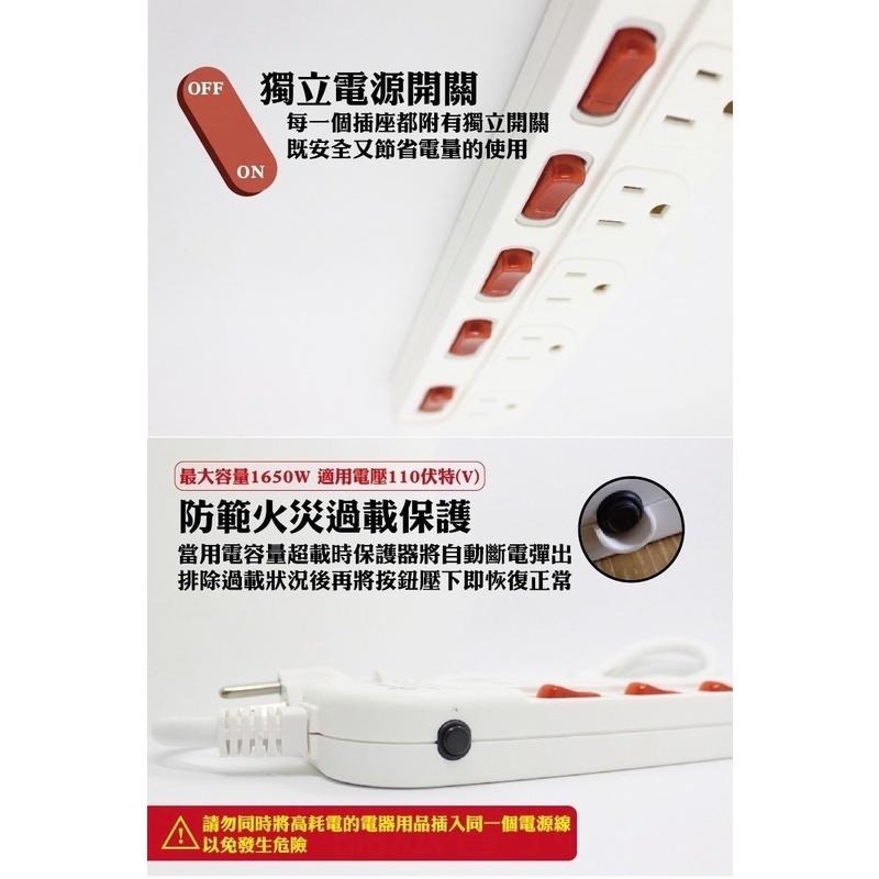 台灣製~安全第☝️附發票~特價~最新安規認證【過載斷電多開延長線】3開3 4開4 6開6 4尺 6尺 9尺【LD297】-細節圖6