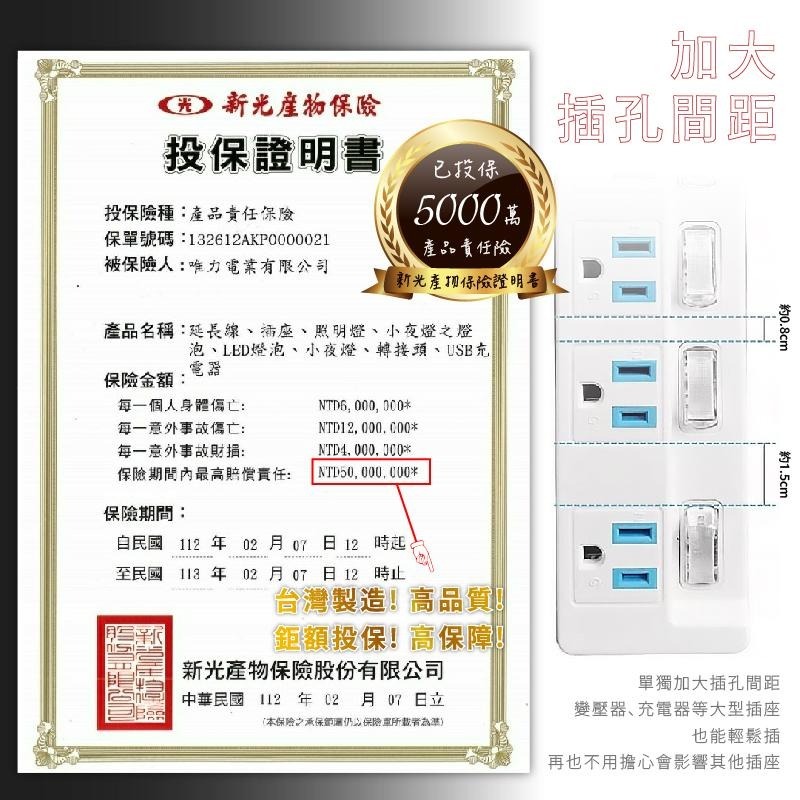 台灣製~安全第☝️附發票~特價~最新安規認證【過載斷電多開延長線】3開3 4開4 6開6 4尺 6尺 9尺【LD297】-細節圖8