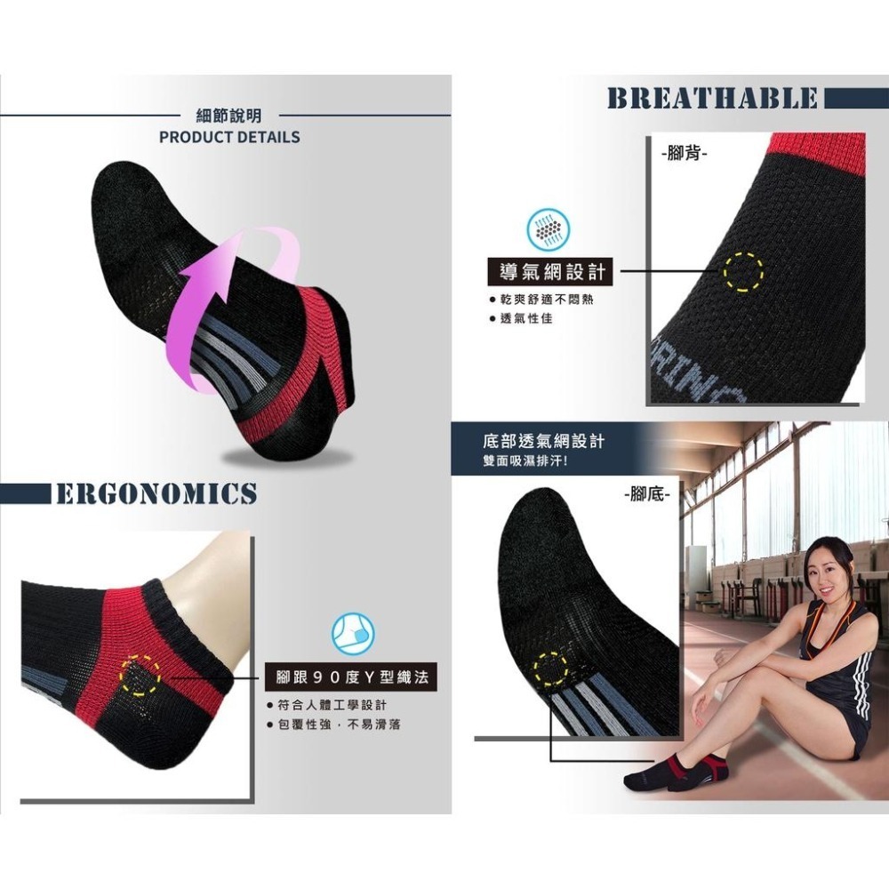 台灣製~測試合格【MORINO 抗菌腳踝足弓加強船襪】襪子 抗菌 吸汗 透氣 足弓加強 船襪 網格 除臭襪【LD579】-細節圖5