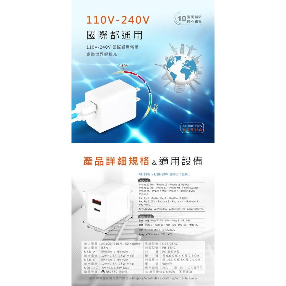 附發票~【聖岡科技 PD+QC 18W極速快充充電器】充電頭 快充頭 豆腐頭 充電器 快充【LD498】-細節圖9