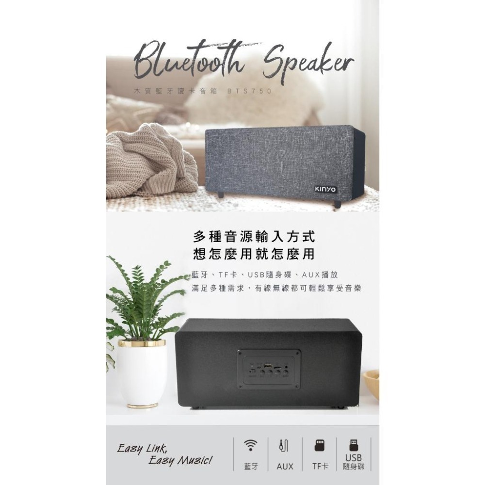 【KINYO 木質藍芽讀卡音箱】喇叭 音箱 藍芽音響 藍芽喇叭 音響 支援多種模式 BTS-750【LD444】-細節圖9