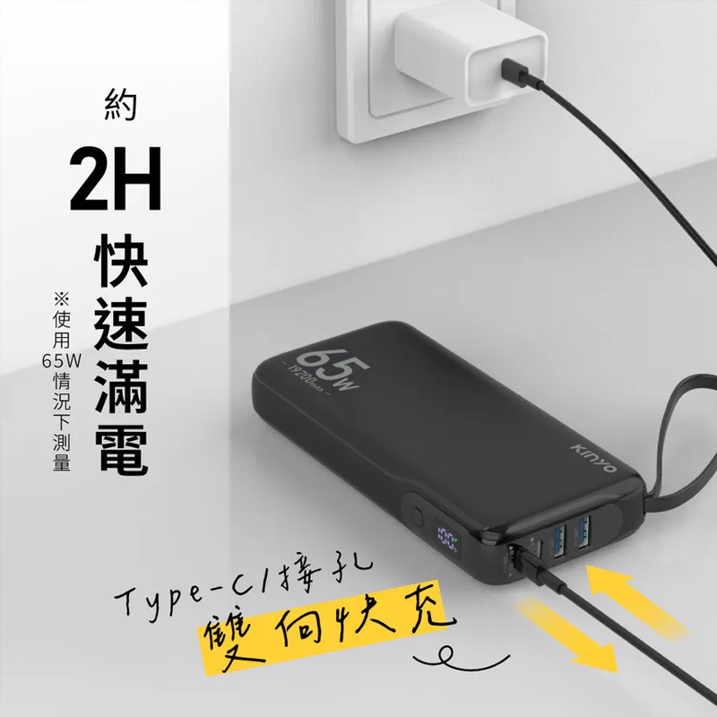 【KINYO 大容量商務極速充行動電源】筆電也能充 PD65W 電量顯示 Type-C 行充 快充【LD1230】-細節圖6