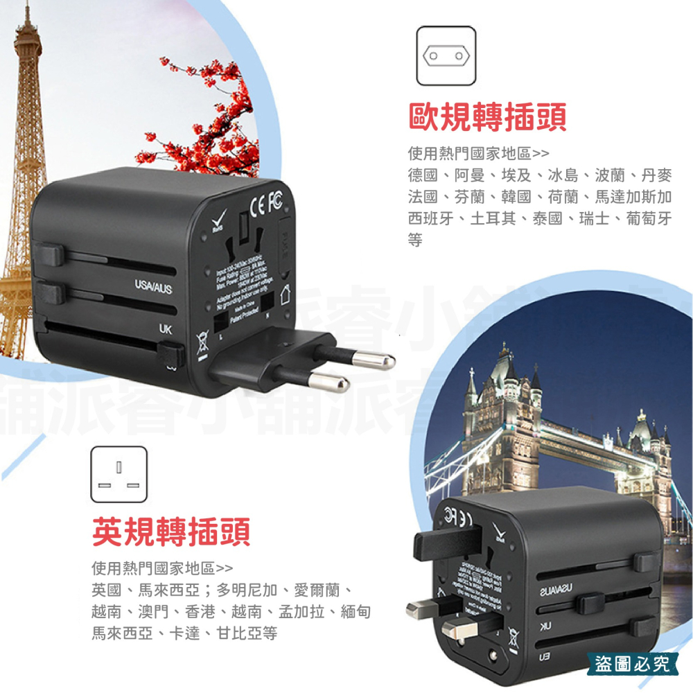 【2合1多國旅行充電組】 出國旅遊 轉接插頭 旅遊插頭 萬用充電器 全球通用 美規 澳規 英規 歐規 【LD1047】-細節圖5