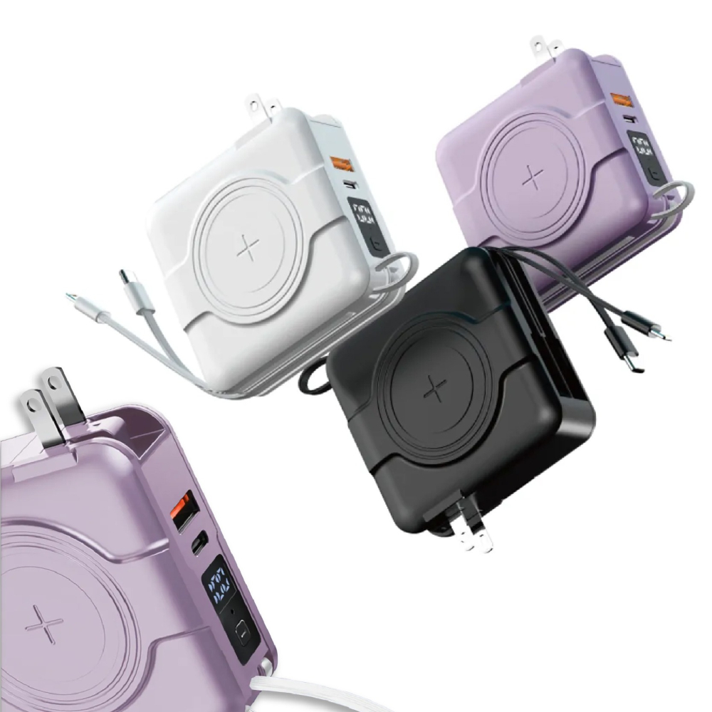 【POLYWELL 多合一自帶線快充行動電源10000mAh】快充線 收納 行動電源 充電器 多功能 【LD1099】-細節圖2