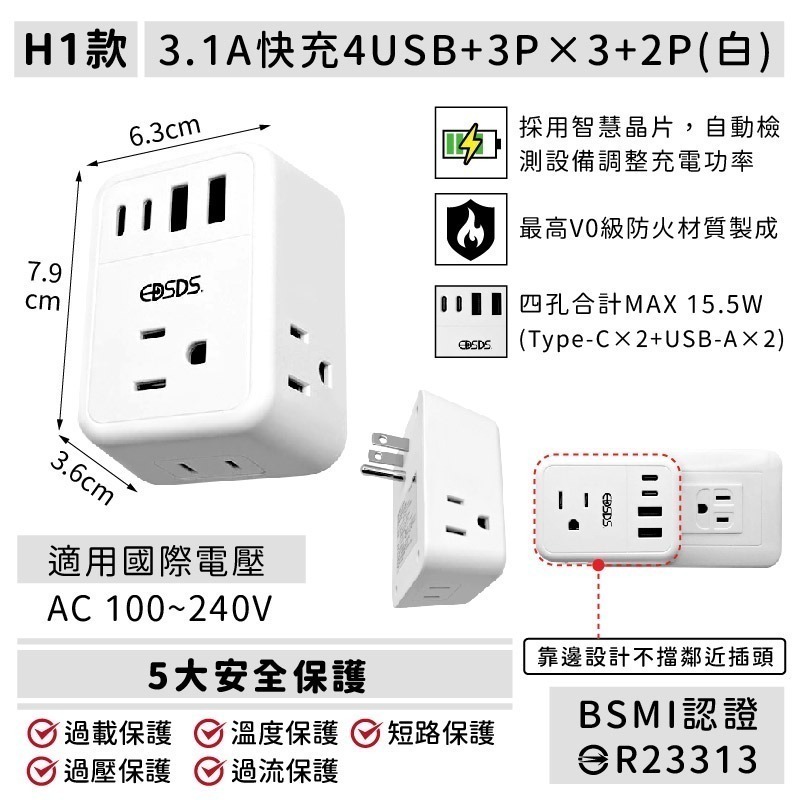 附發票~【USB節能分接插座】20W快充分接器 壁插 USB插座 插座擴充 插座 開關 擴充 防火材質【LD650】-規格圖9