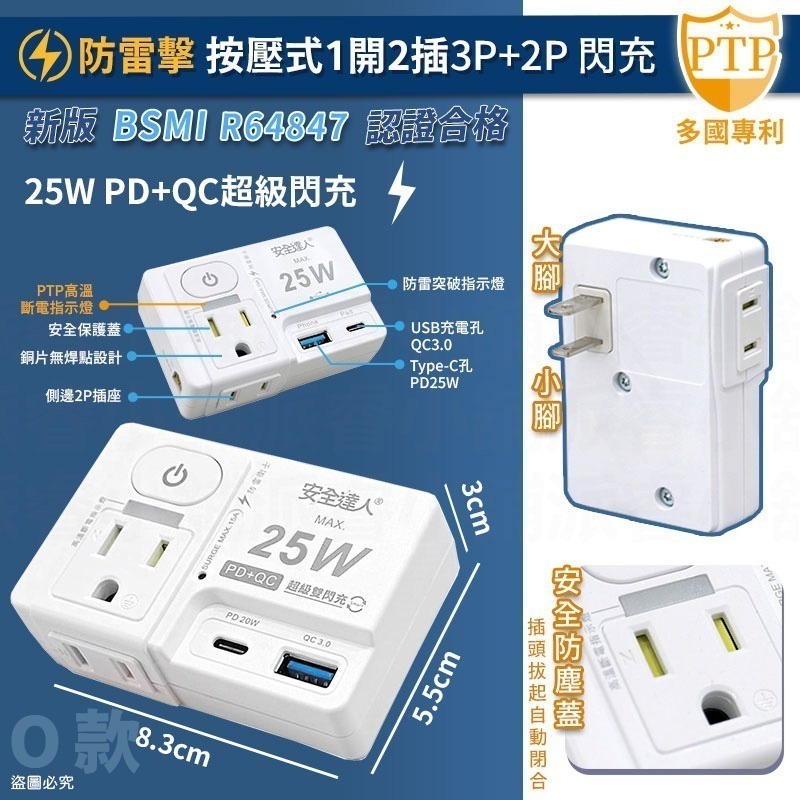 【P款】過熱斷電 2插2P旋轉插頭