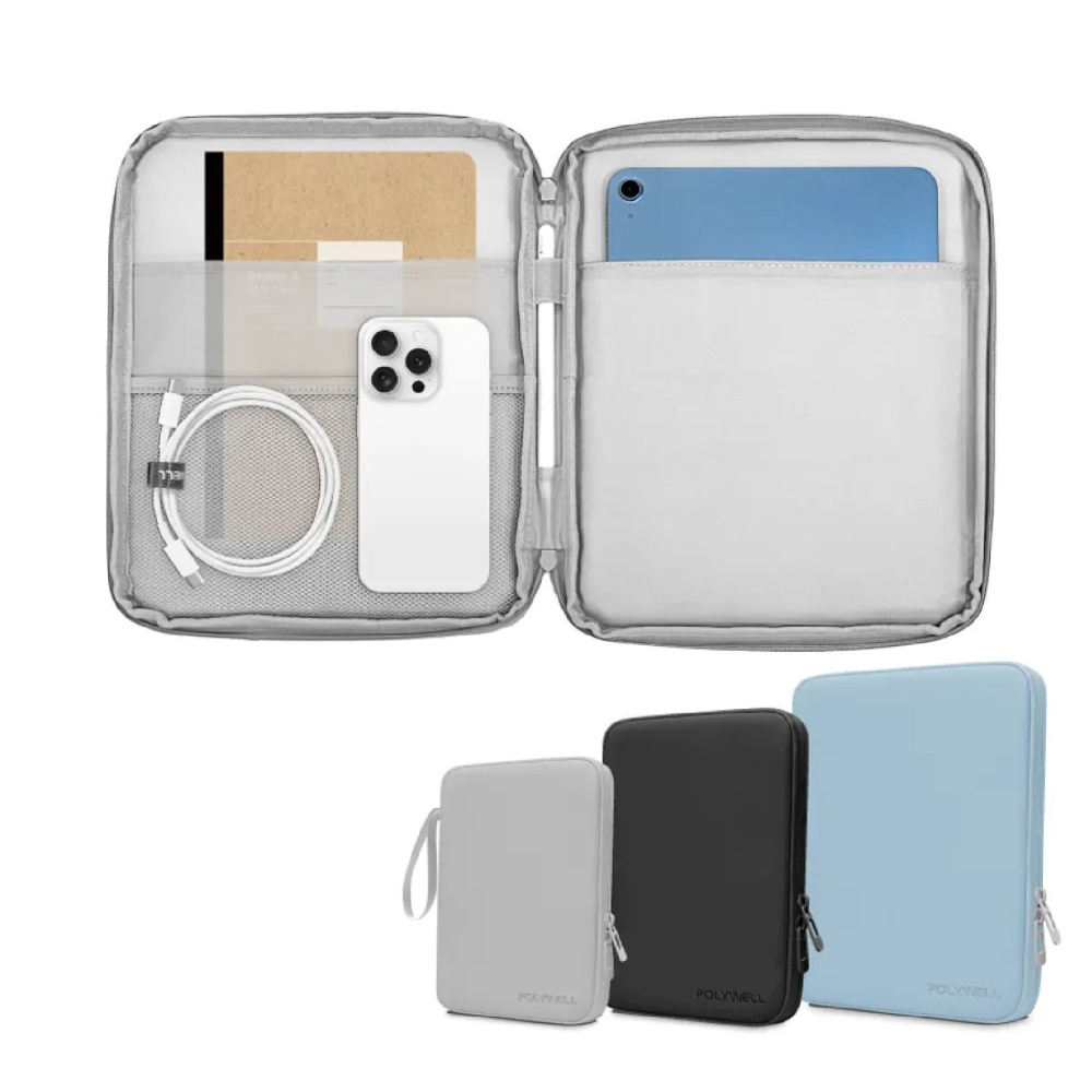 【POLYWELL平板防撞防水收納包】PU材質防撥水 全開拉鍊 多種尺寸 緩衝泡綿 適用iPad【LD1107】-細節圖2