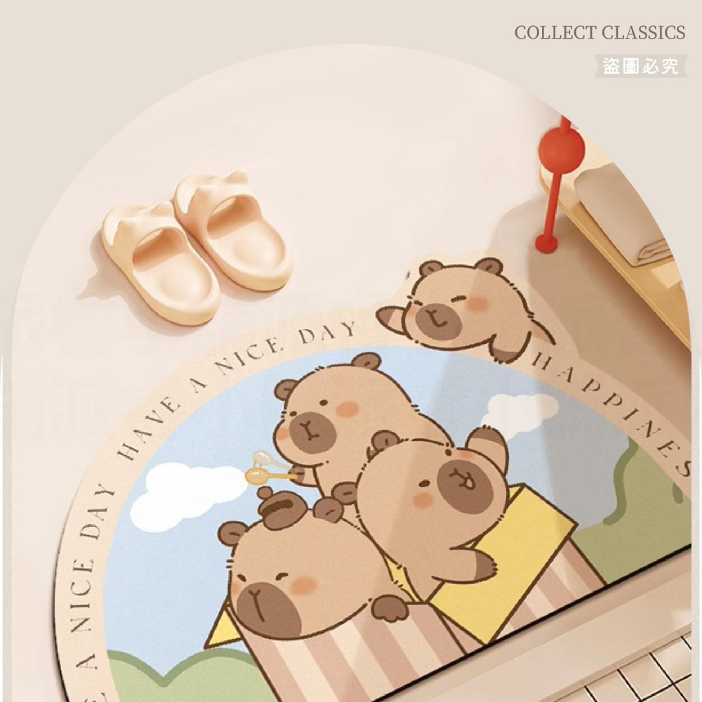 【卡皮巴拉硅藻吸水地墊2 40x60cm】可愛造型 水豚 泡澡 吸水墊 防滑地墊 浴室地墊【LD1117】-細節圖6