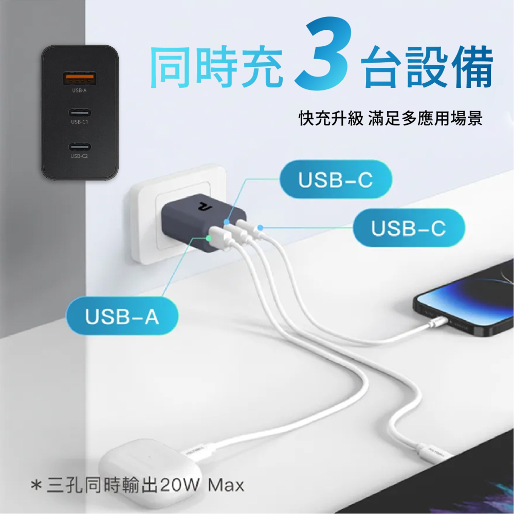 【POLYWELL 30W三孔PD快充頭】GaN氮化鎵 雙Type-C  BSMI認證  快充 三孔【LD1131】-細節圖6