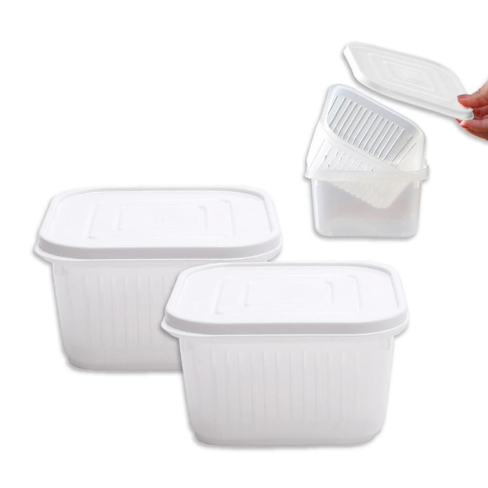 【雙層瀝水保鮮盒】保鮮盒 瀝水盒 廚房收納 水果保鮮盒 廚房瀝水盒 冰箱收納盒 蔥花 雙層【LD1149】-細節圖2