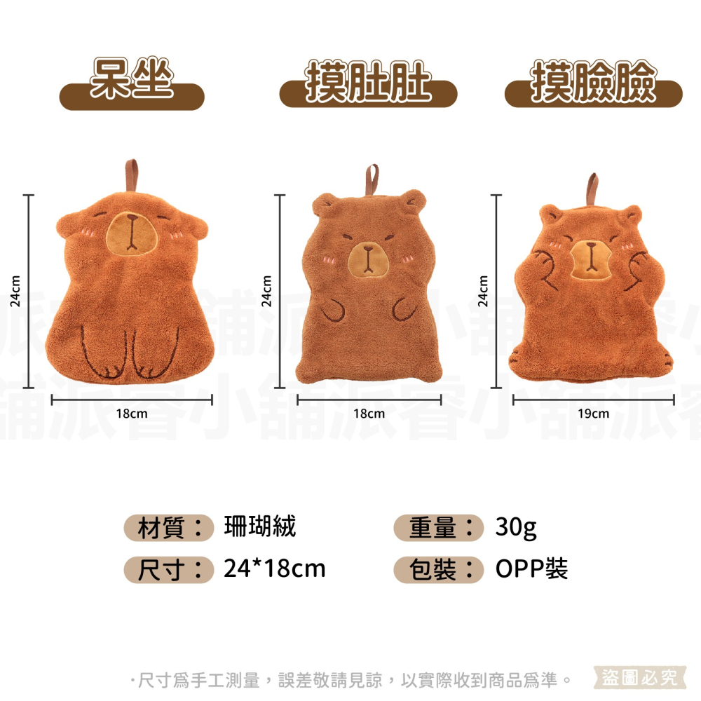 【卡皮巴拉珊瑚絨擦手巾】可愛造型 擦桌子 擦手巾 珊瑚絨 吸水 掛式擦手巾 水豚 超強吸水 【LD1175】-細節圖9
