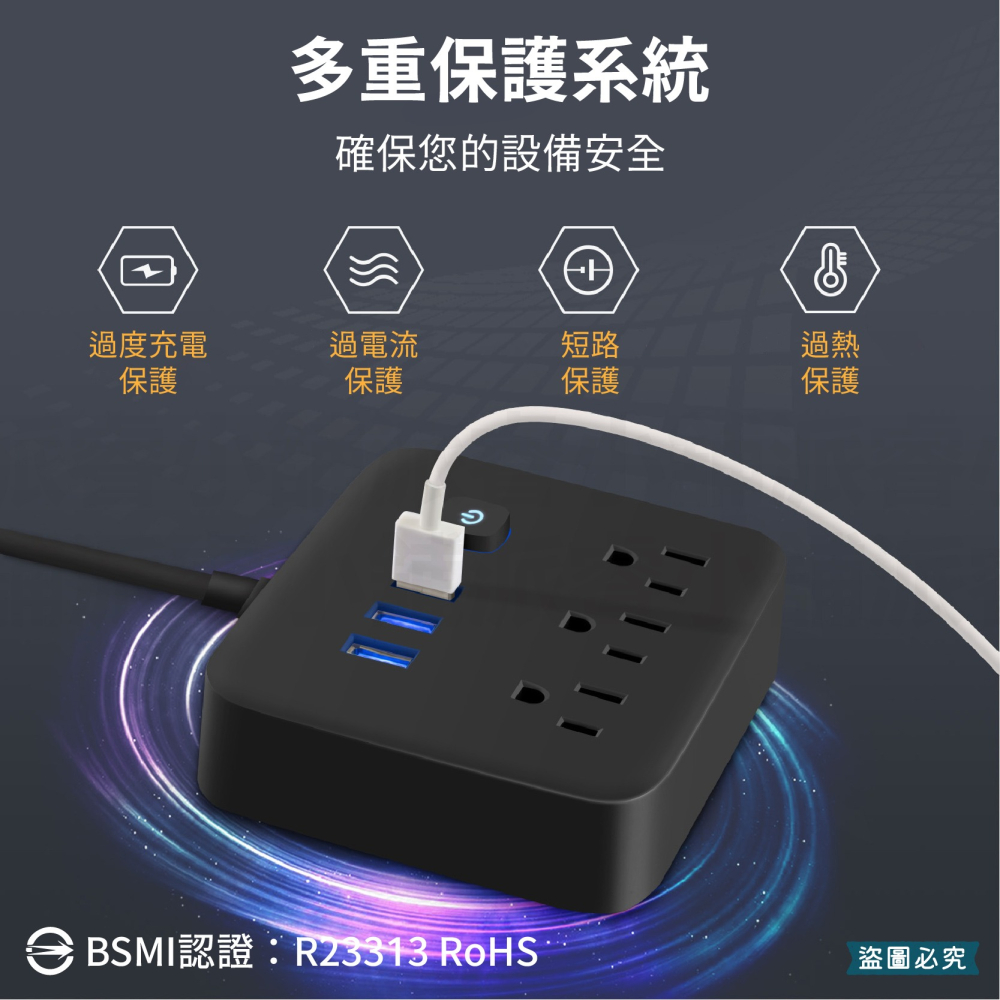【3.1A USB+3P多孔插座店員轉接器】充電器 全國通用 110V-240V 歐規 美規 澳規 【LD1180】-細節圖3