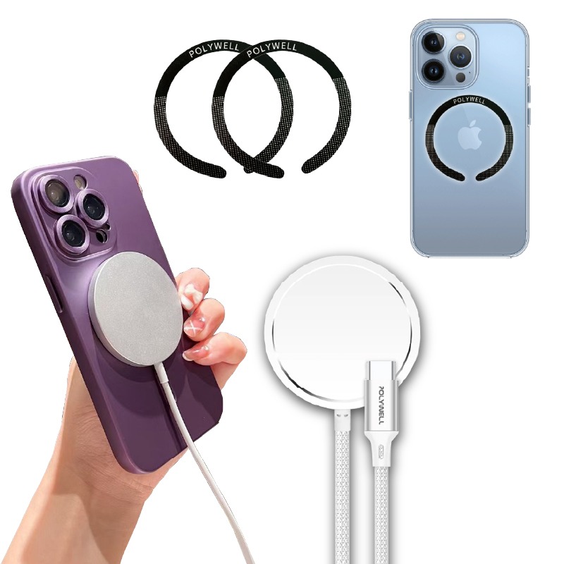 【POLYWELL 磁吸無線充電器】15W磁吸充電線 編織線 Type-C充電頭 磁吸【LD1183】-細節圖2