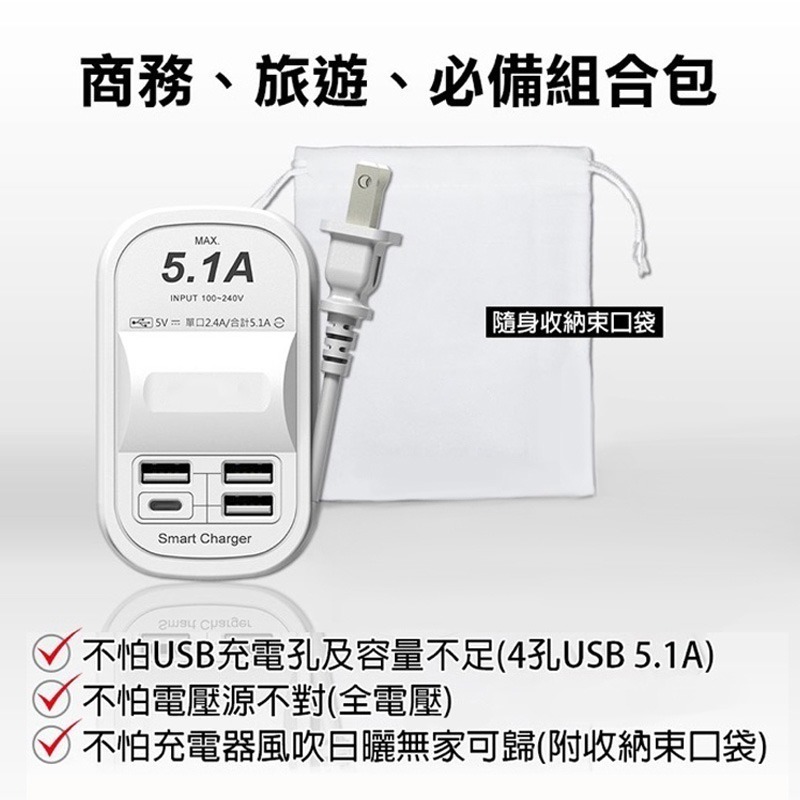 【USB智慧快充延長線】單孔2.4A USB延長線 6USB 隱藏式收線 Type-C 2P插頭【LD737】-細節圖4