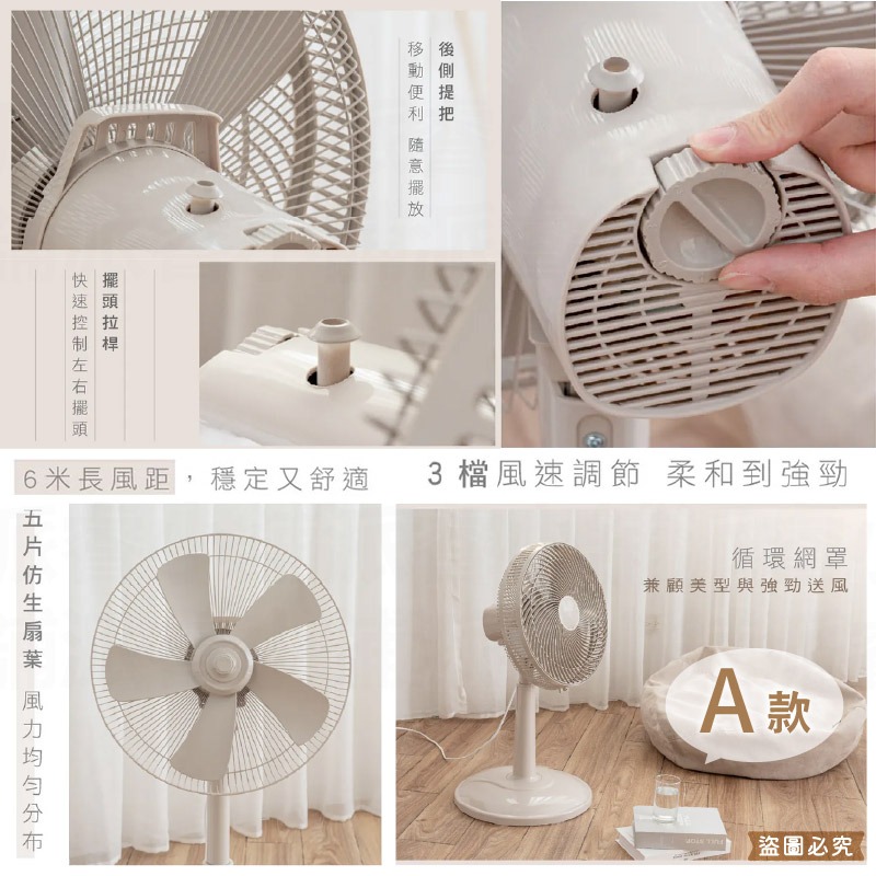 【KINYO 14吋循環風扇】電風扇 電扇 風扇 循環扇 直立扇 定時風扇 遙控風扇 奶茶色 升降設計【LD1261】-細節圖4
