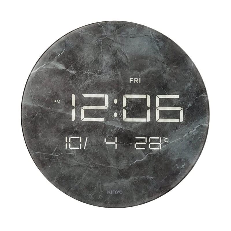 【KINYO LED大理石紋玻璃電子鐘12.5吋】質感 居家 大理石 大螢幕 星期 日期 溫度 可桌立【LD1272】-細節圖2