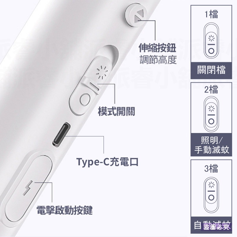 【利百代 2合1伸縮摺疊充電捕蚊拍】長達93公分 90度摺疊 捕蚊拍 捕蚊燈 可手持站立 USB充電【LD1301】-細節圖7