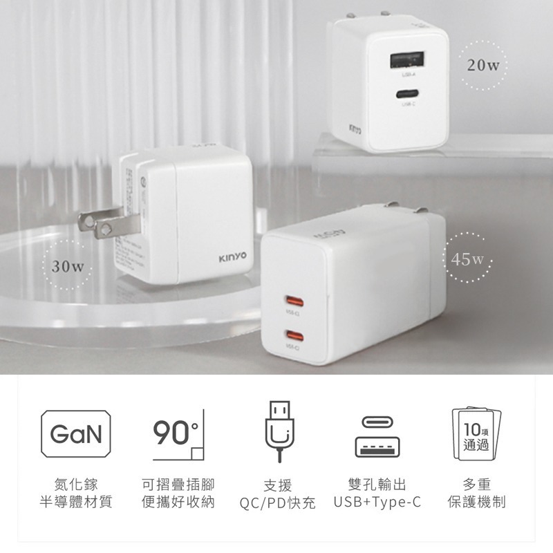 【KINYO GaN氮化鎵PD3.0+QC充電器】快充 國際電壓 氮化鎵充電器 USB 充電器 GaN【LD1336】-細節圖3