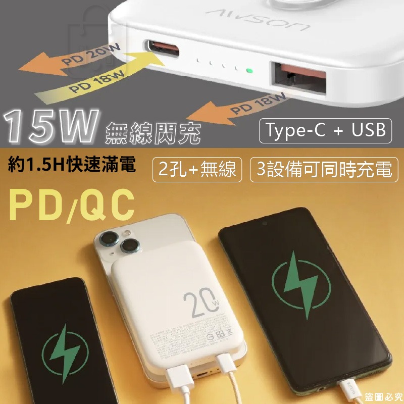 【AWSON日本歐森 5000/10000mAh磁吸無線充】 自帶線 迷你 磁吸充電 行動電源 20W【LD1354】-細節圖8