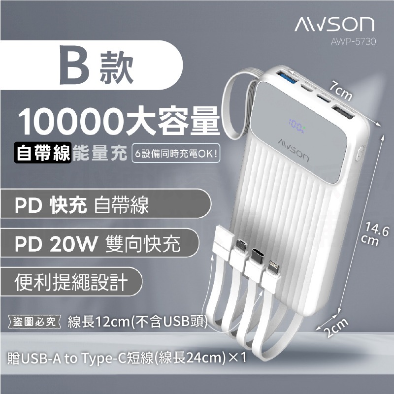 可帶上飛機【AWSON 大容量行動電源】20000mAh 10000mAh 自帶線 20W快充 行充【LD1359】-規格圖9