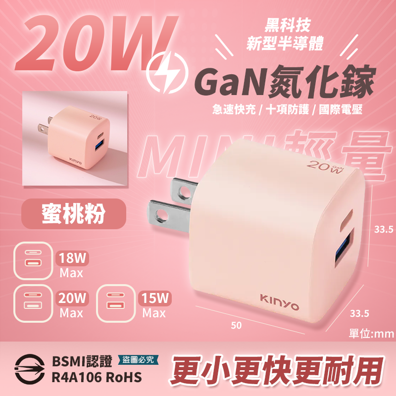 【KINYO 氮化鎵雙孔PD充電器65W/40W/35W/20W】快充 黑科技 mini 國際電壓【LD1367】-規格圖9
