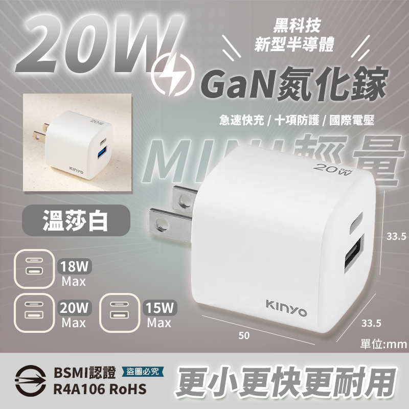 【KINYO 氮化鎵雙孔PD充電器65W/40W/35W/20W】快充 黑科技 mini 國際電壓【LD1367】-規格圖9