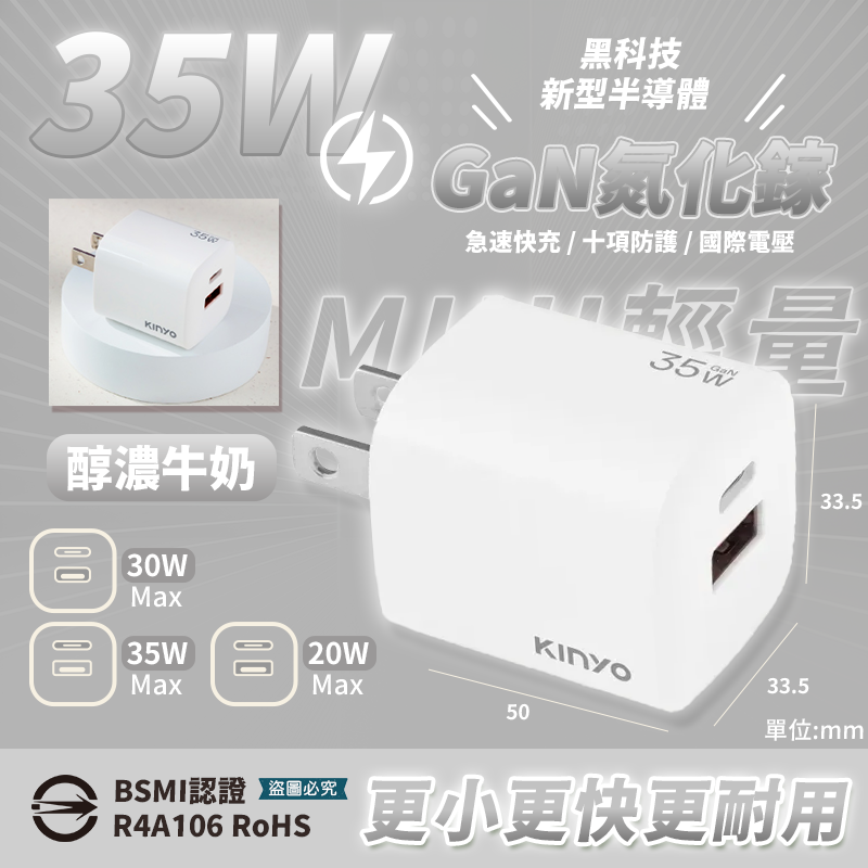 【KINYO 氮化鎵雙孔PD充電器65W/40W/35W/20W】快充 黑科技 mini 國際電壓【LD1367】-規格圖9