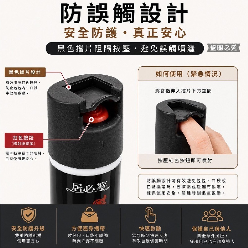台灣製造【居必寧 防身噴霧】防身 辣椒水 防狼噴霧 防身用品 辣椒噴霧【LD1440】-細節圖3