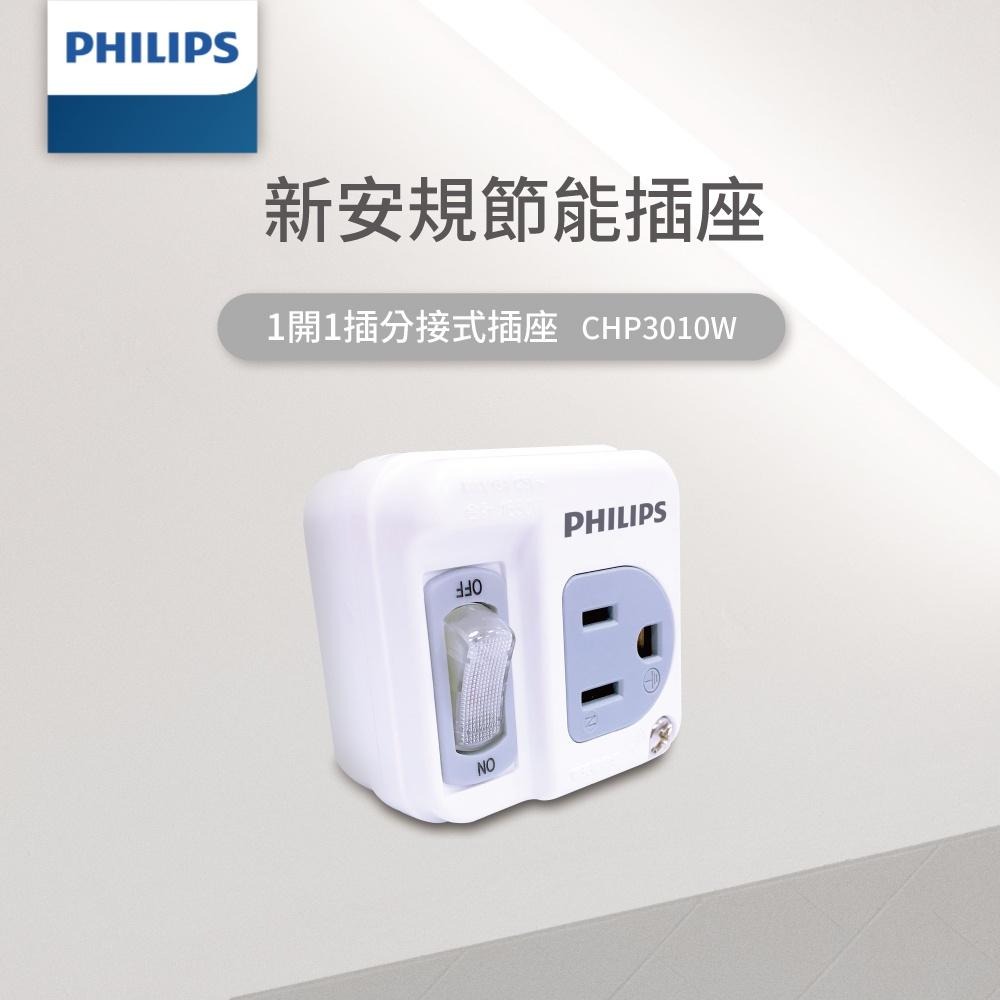【Philips 飛利浦】1開1插 3孔 防火分接式插座(CHP3010W)台灣製 3轉2-細節圖2