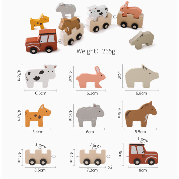 木質農場小火車 ღ 農場小火車 女孩玩具 動物小車子 手推車 手推小車模型 男孩迷你木質車-細節圖4