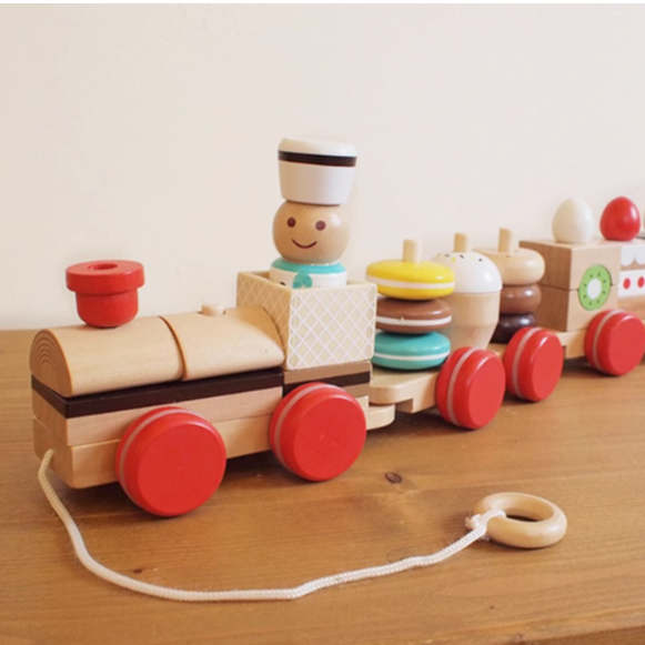 木質日式小火車 ღ 日式 兒童木製 拖車玩具 糖果蛋糕 寶寶拖曳 小火車組裝 積木三節小火車-細節圖2